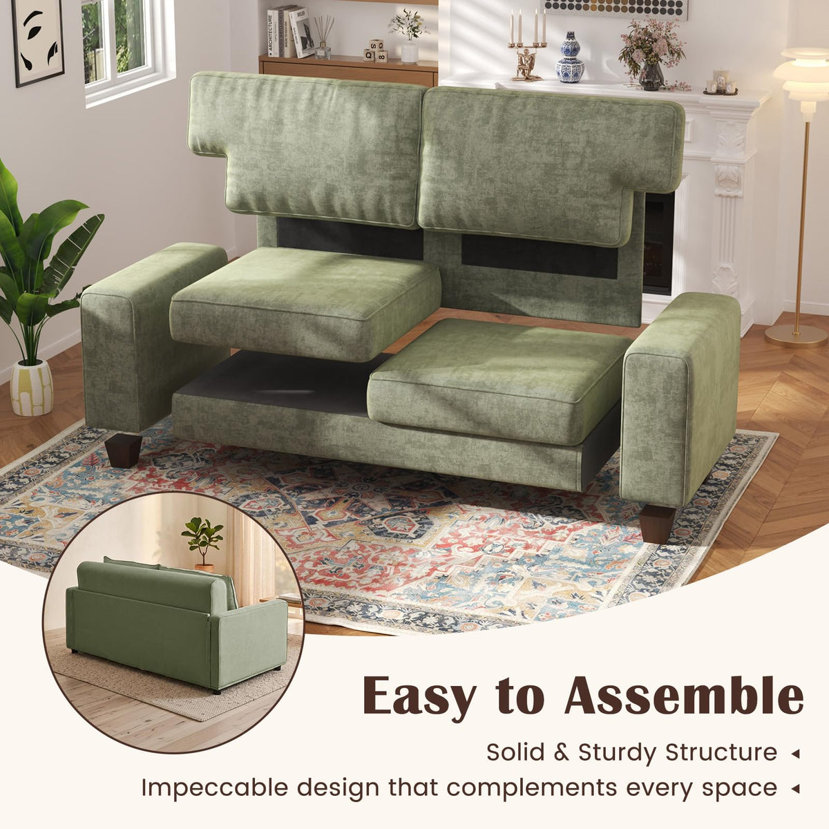 AURACOVA Chenille Loveseat Sofa, Beige, Modern Couch for Living Room, Green