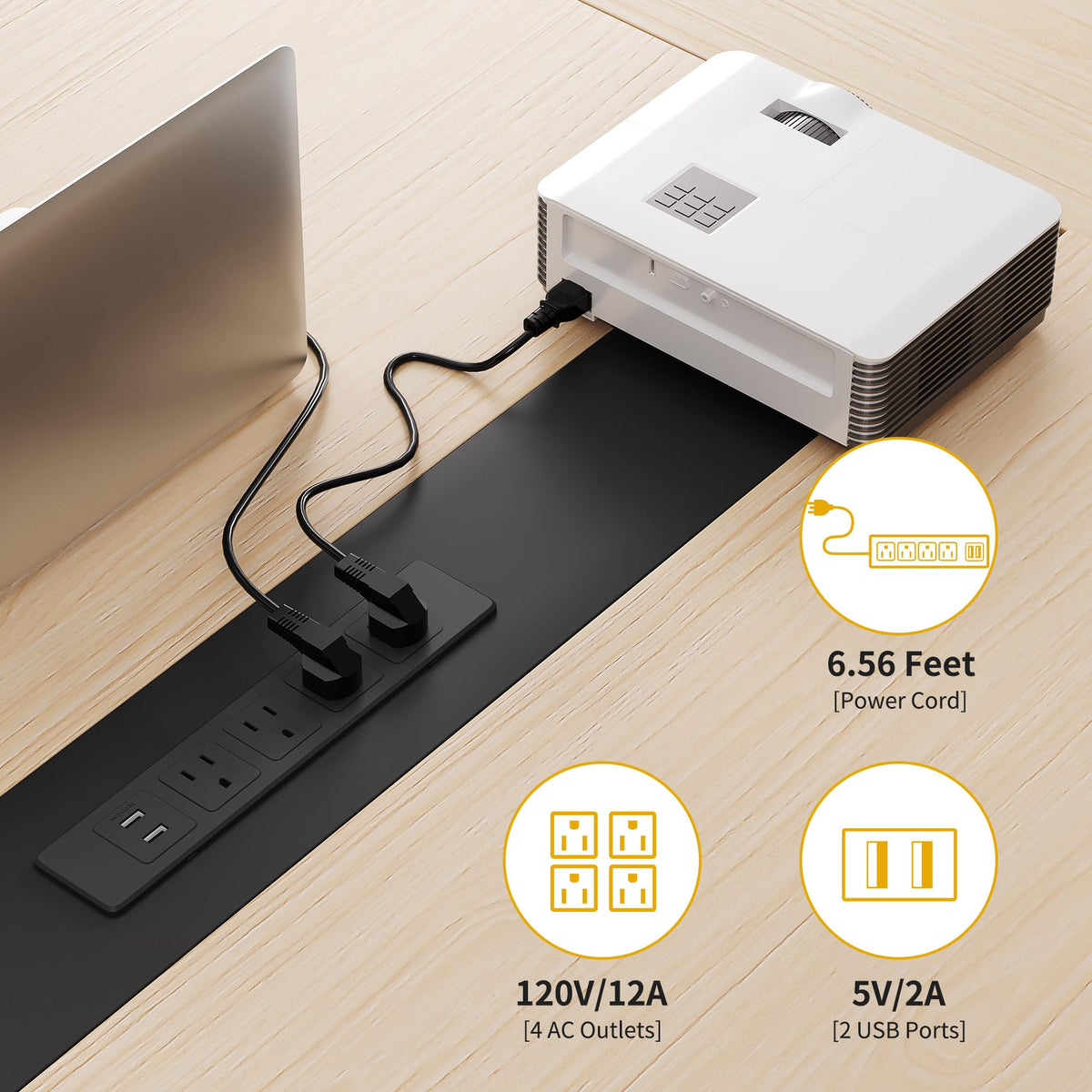 DWVO 8FT Meeting Table, 90-Inch Boat Shape, Outlets
