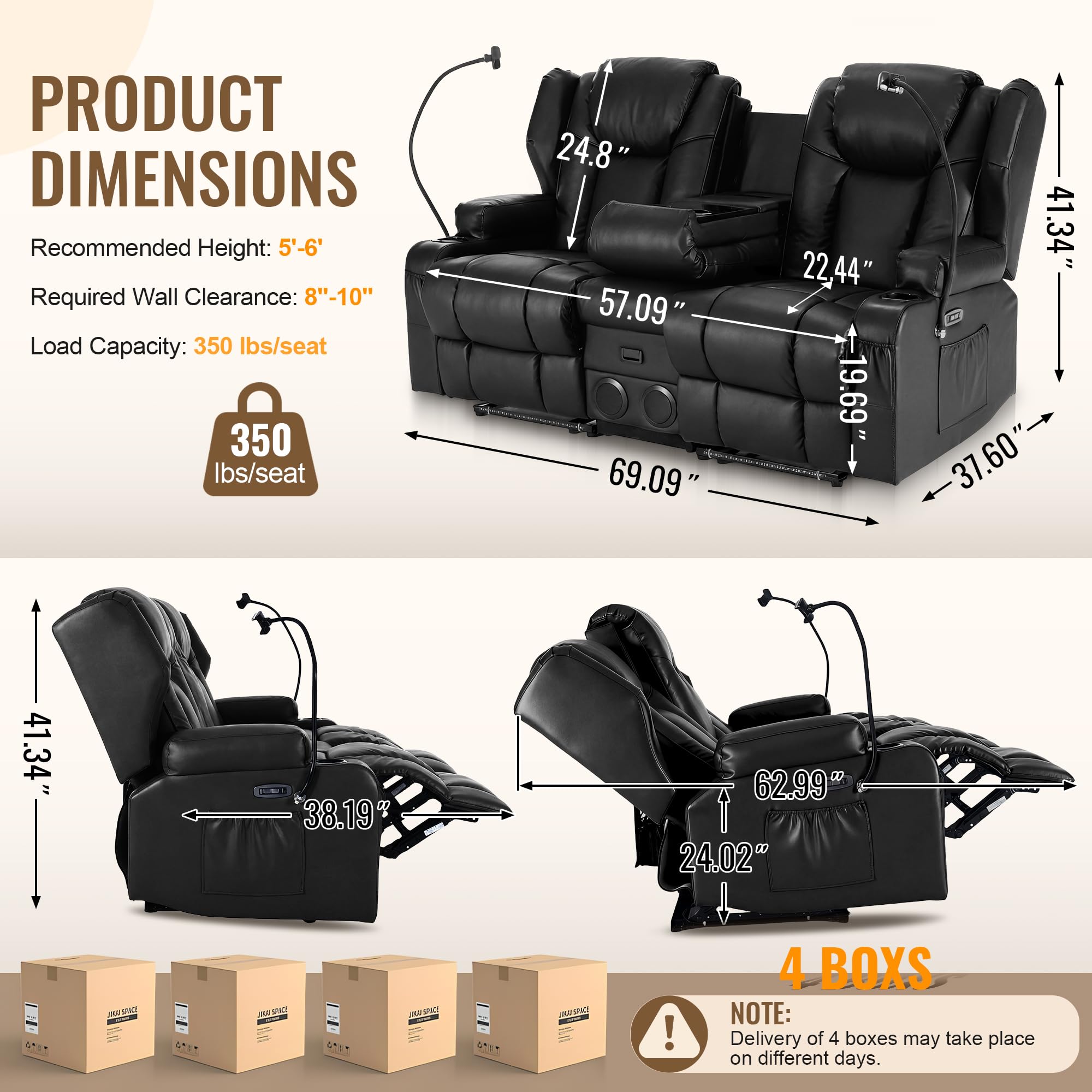 Power Recliner Loveseat with Massage & Heat