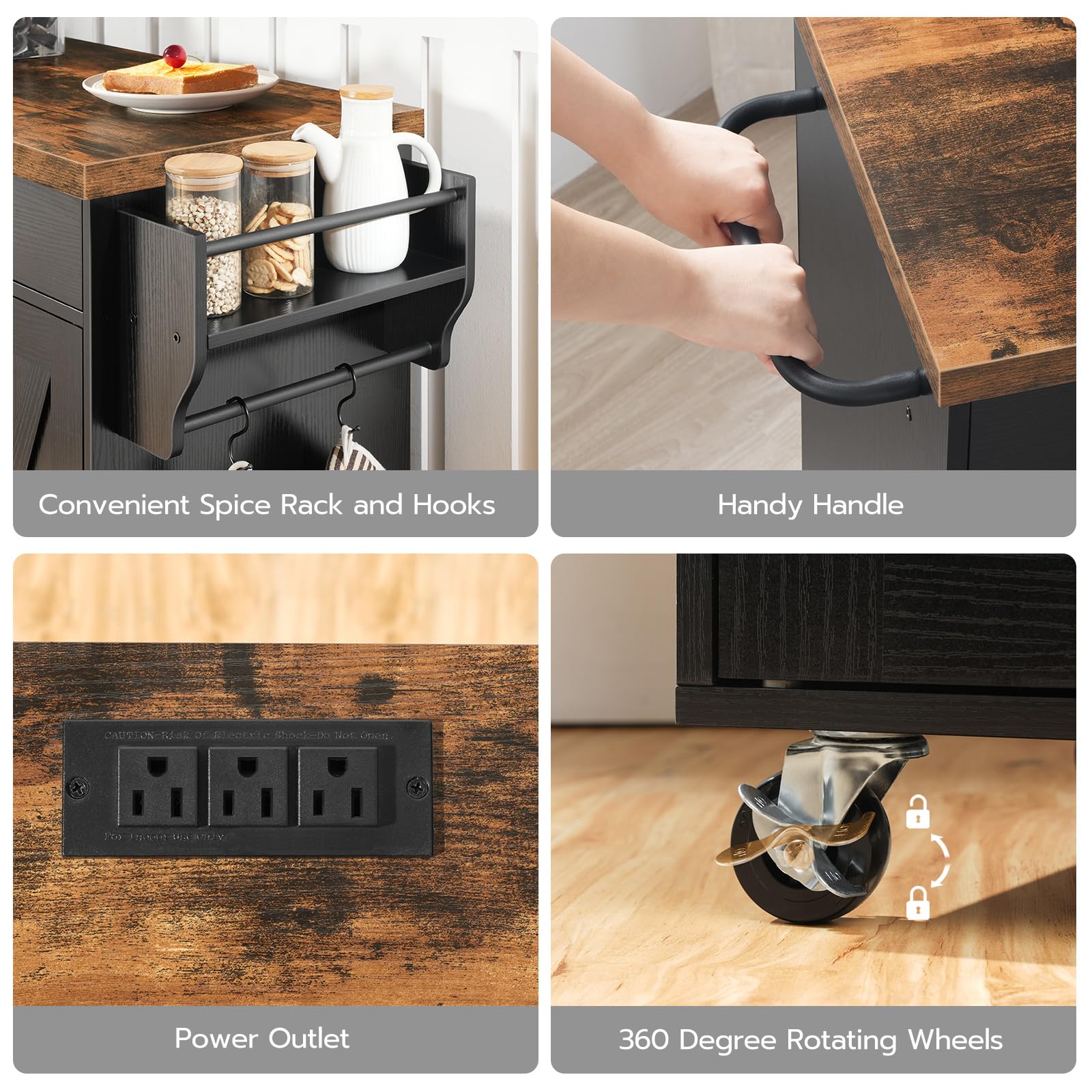 Kitchen Island with Power Outlet and Storage