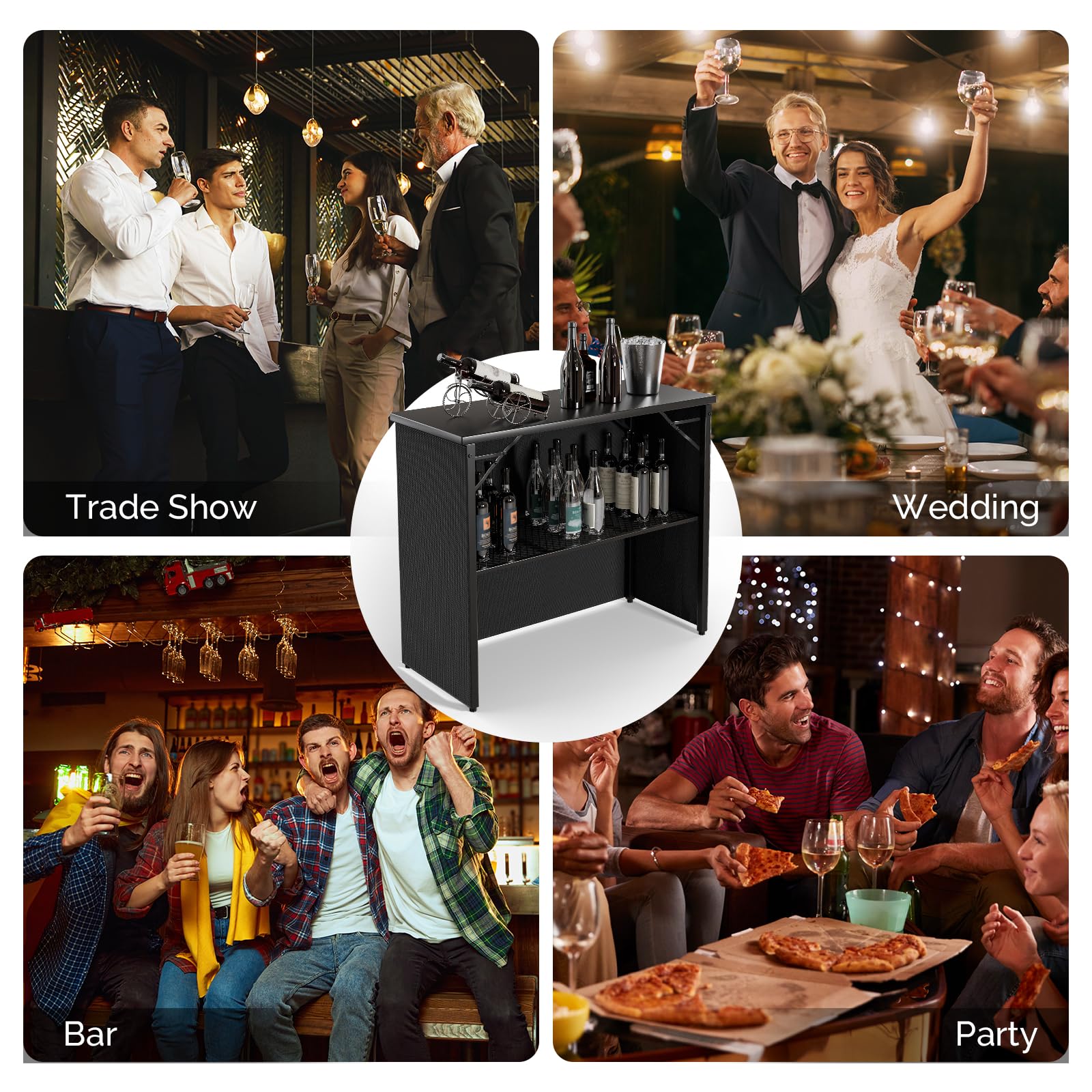 VINGLI 45" Commercial Grade Portable Bar Table for Events, Mobile Bartending Station, Outdoor Indoor Pop Up Bar Table with Skirt PP (45"-1P, Black, Standard)