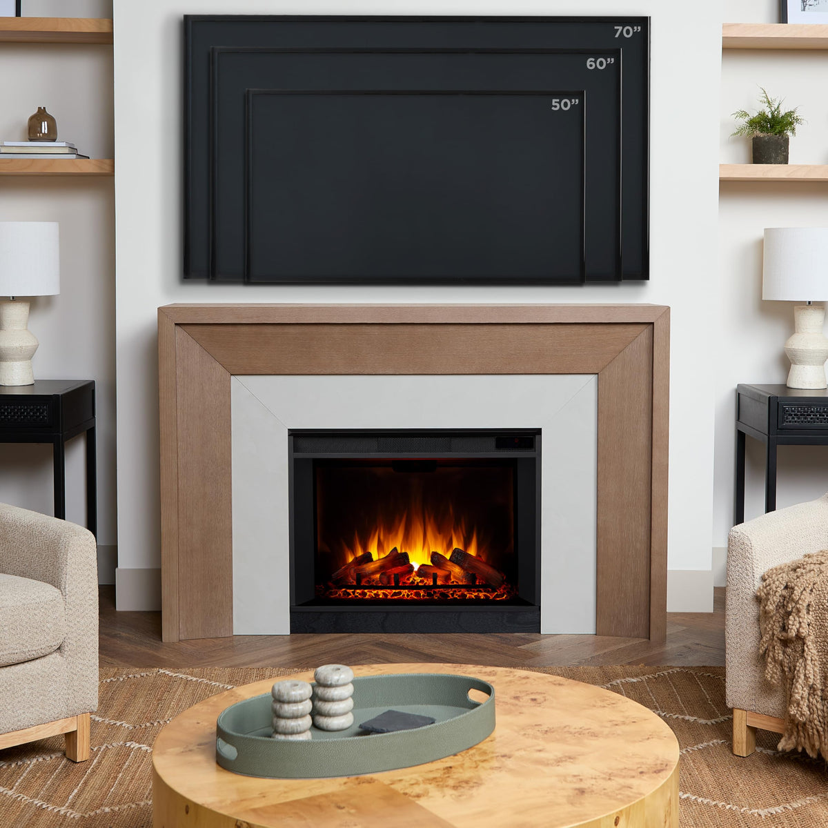 Electric Fireplace with Oak Mantel