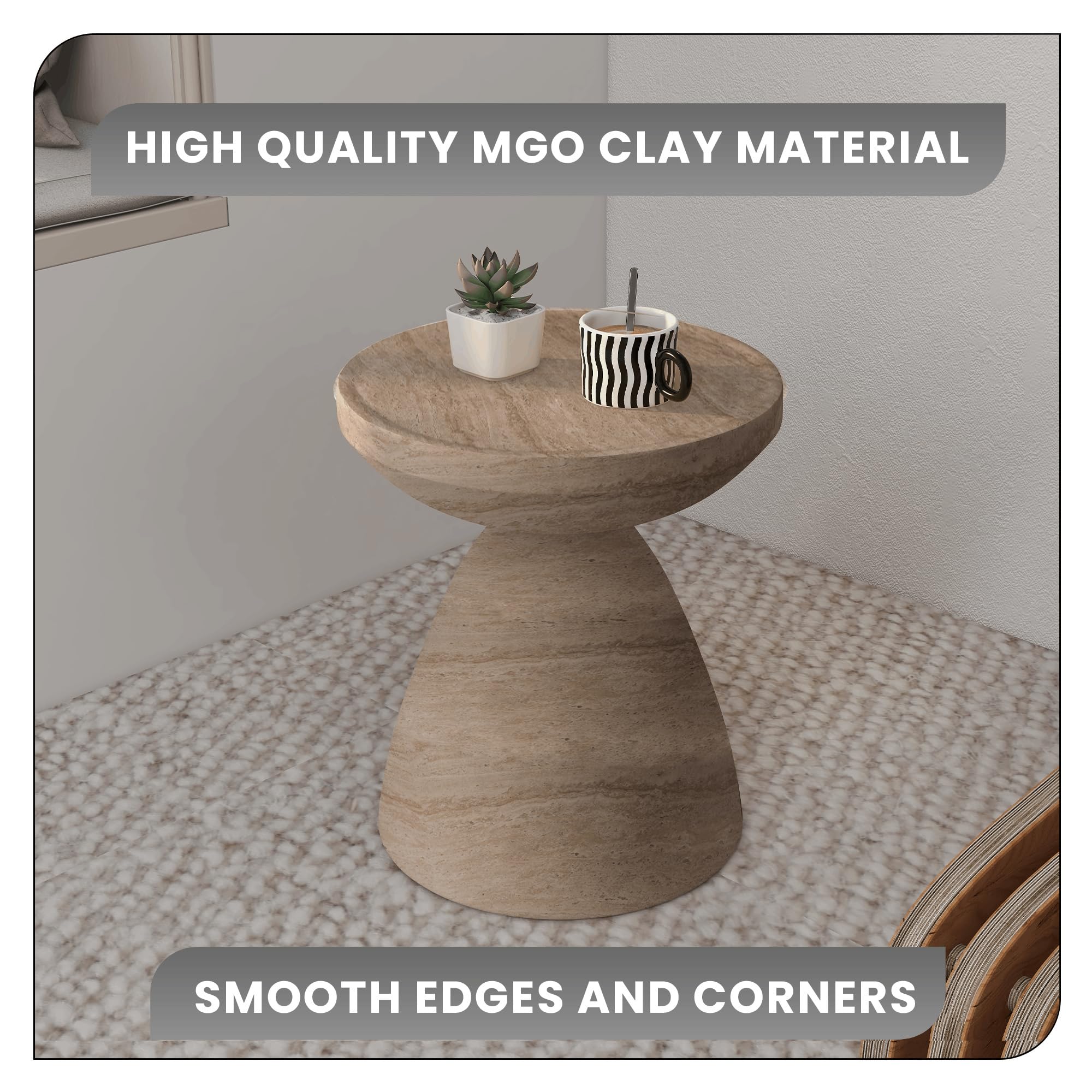 Round Fiberstone Side Table with Pedestal Base