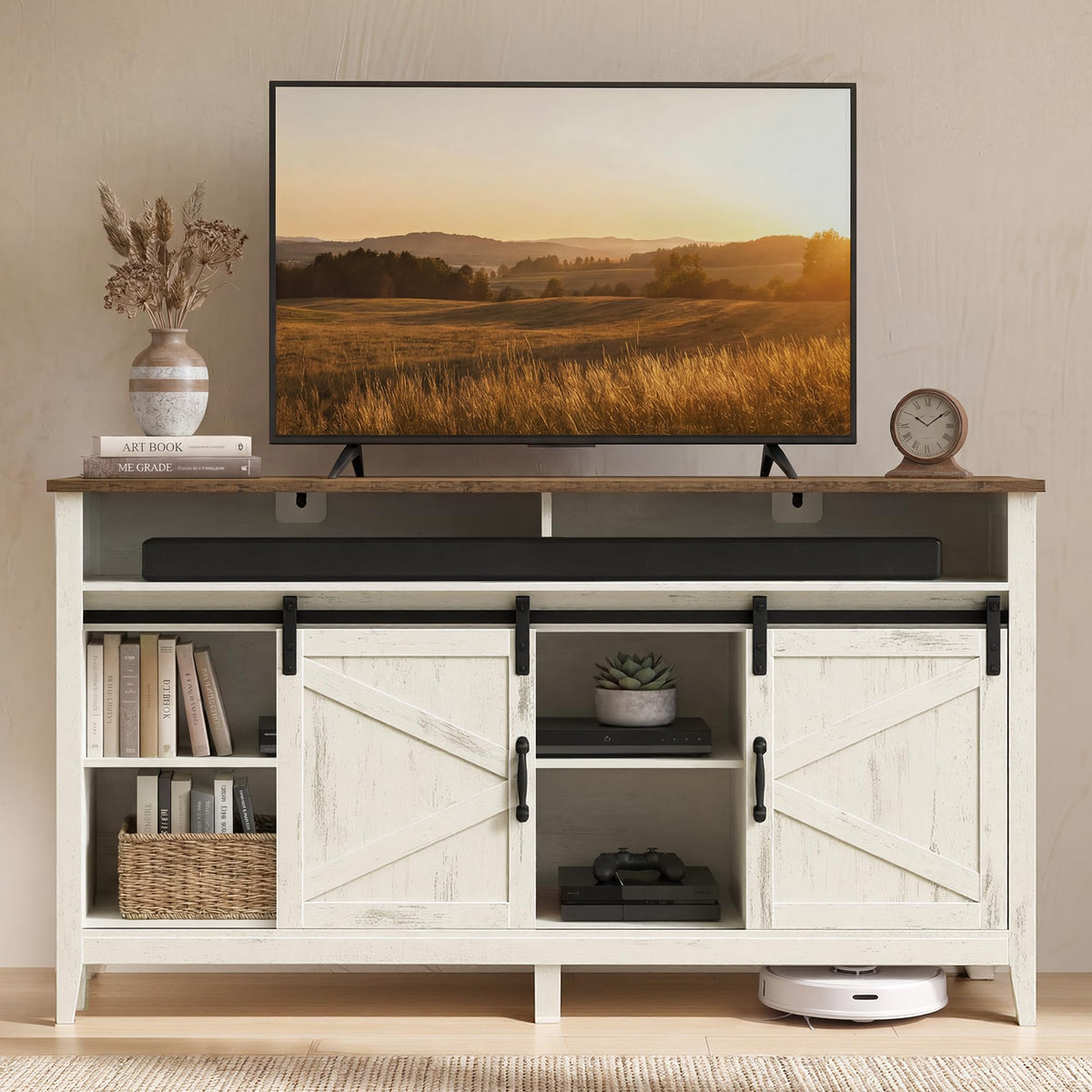 VASAGLE Tall Farmhouse TV Stand, Entertainment Center with Door for 65'' TV
