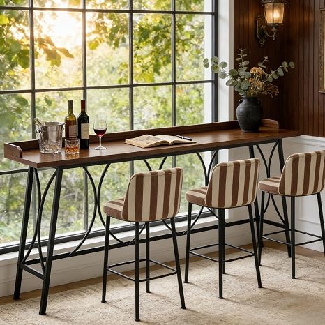 83.8" Bar Table & Chairs Set with 4 PU Stools