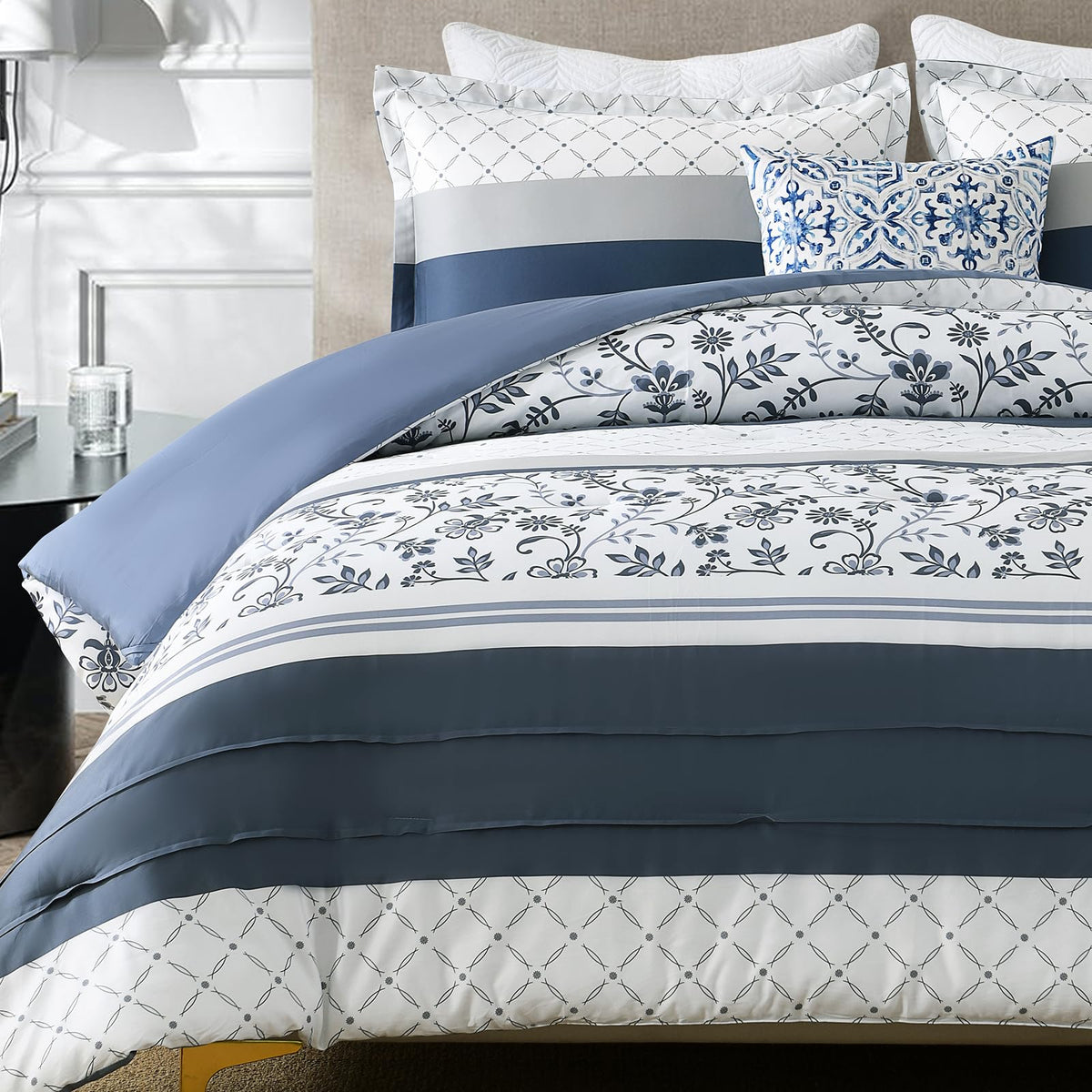 Navy Floral Cotton Comforter Set