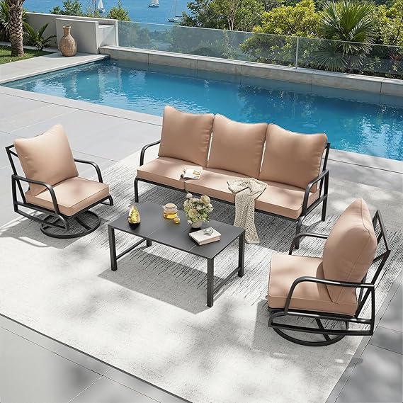 Outdoor Patio Conversation Set with Swivel Chairs & Coffee Table