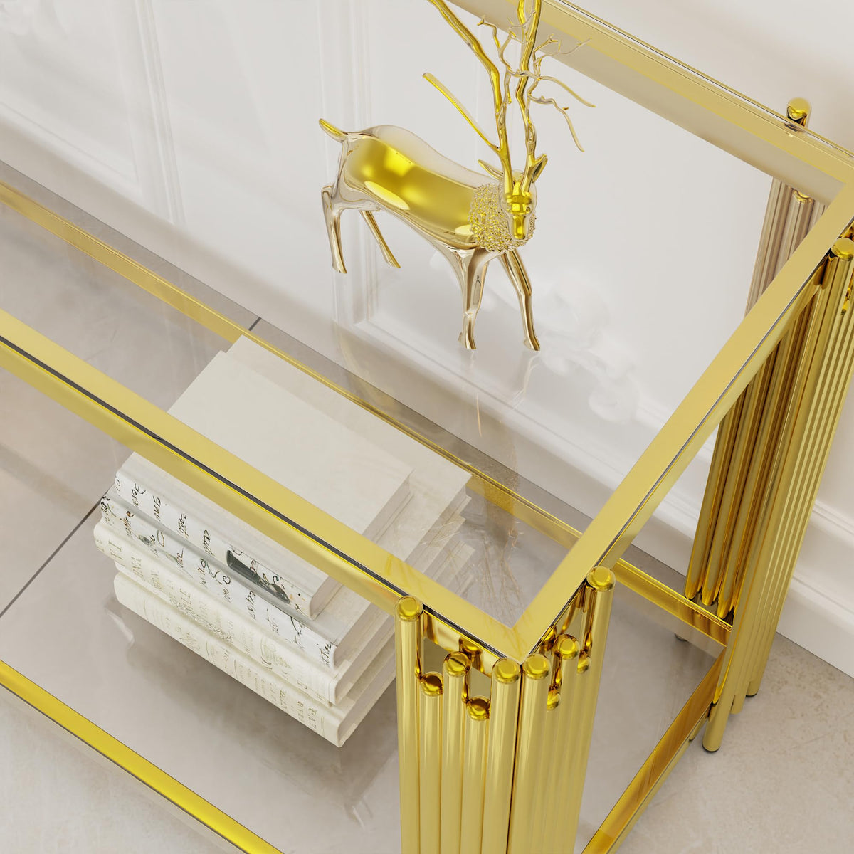 2-Tier Gold Glass Console Table
