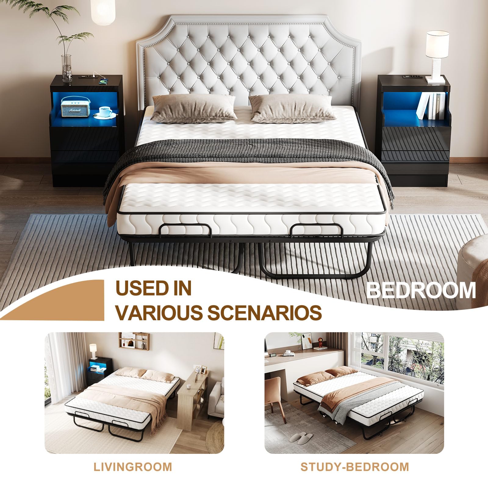 Extra Large Folding Bed with Memory Foam Mattress