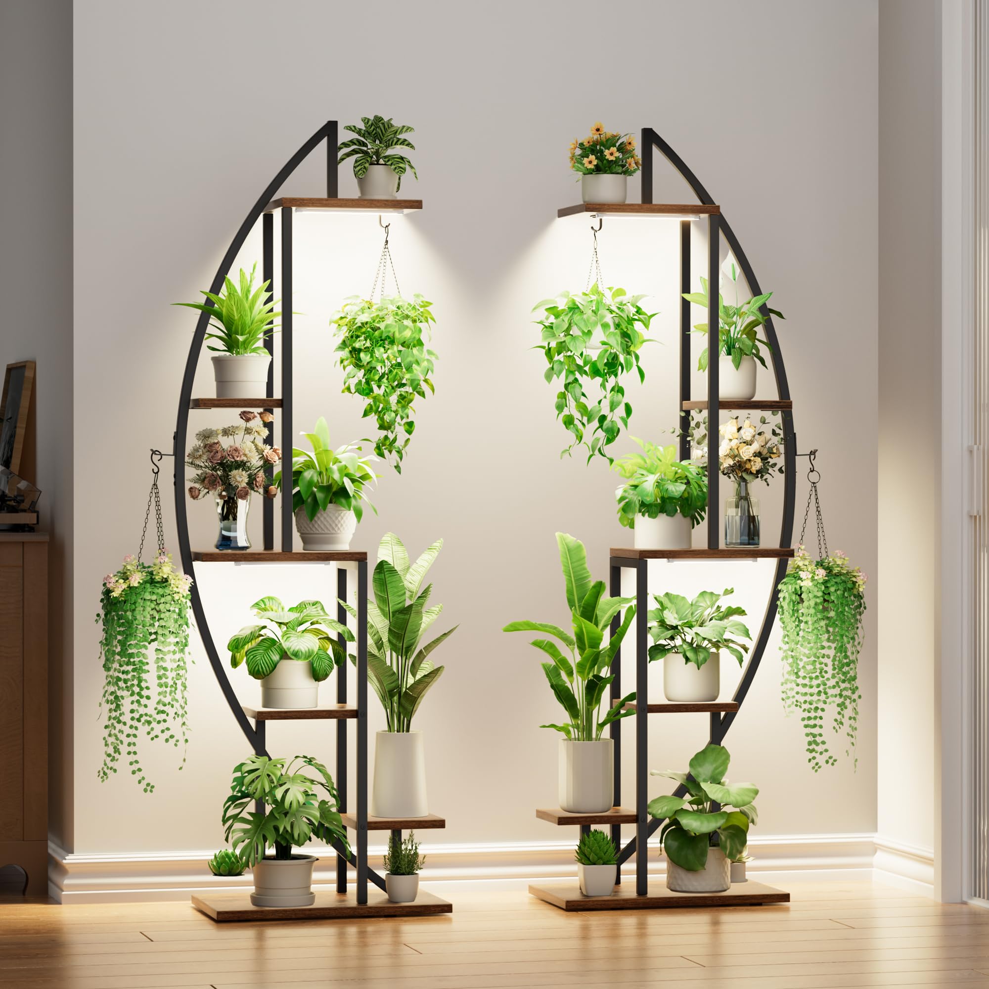 6-Tier Half-Moon Plant Stand with Grow Lights, 2-Pack