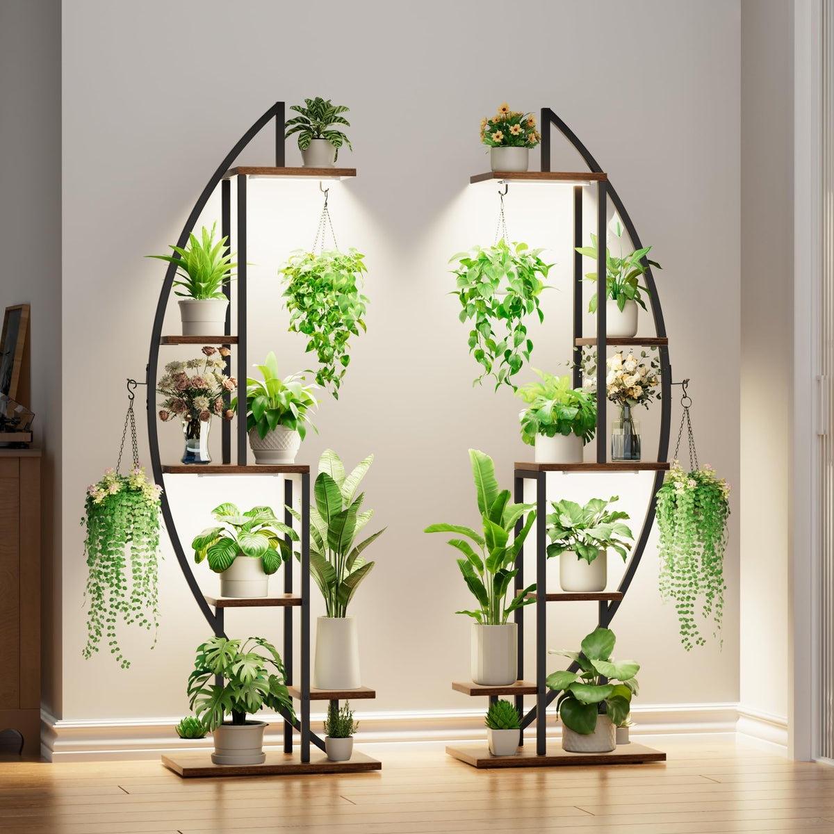 BACEKOLL Plant Stand with Grow Light, 2 Pack Tall Indoor Plant Shelf 6 Tier