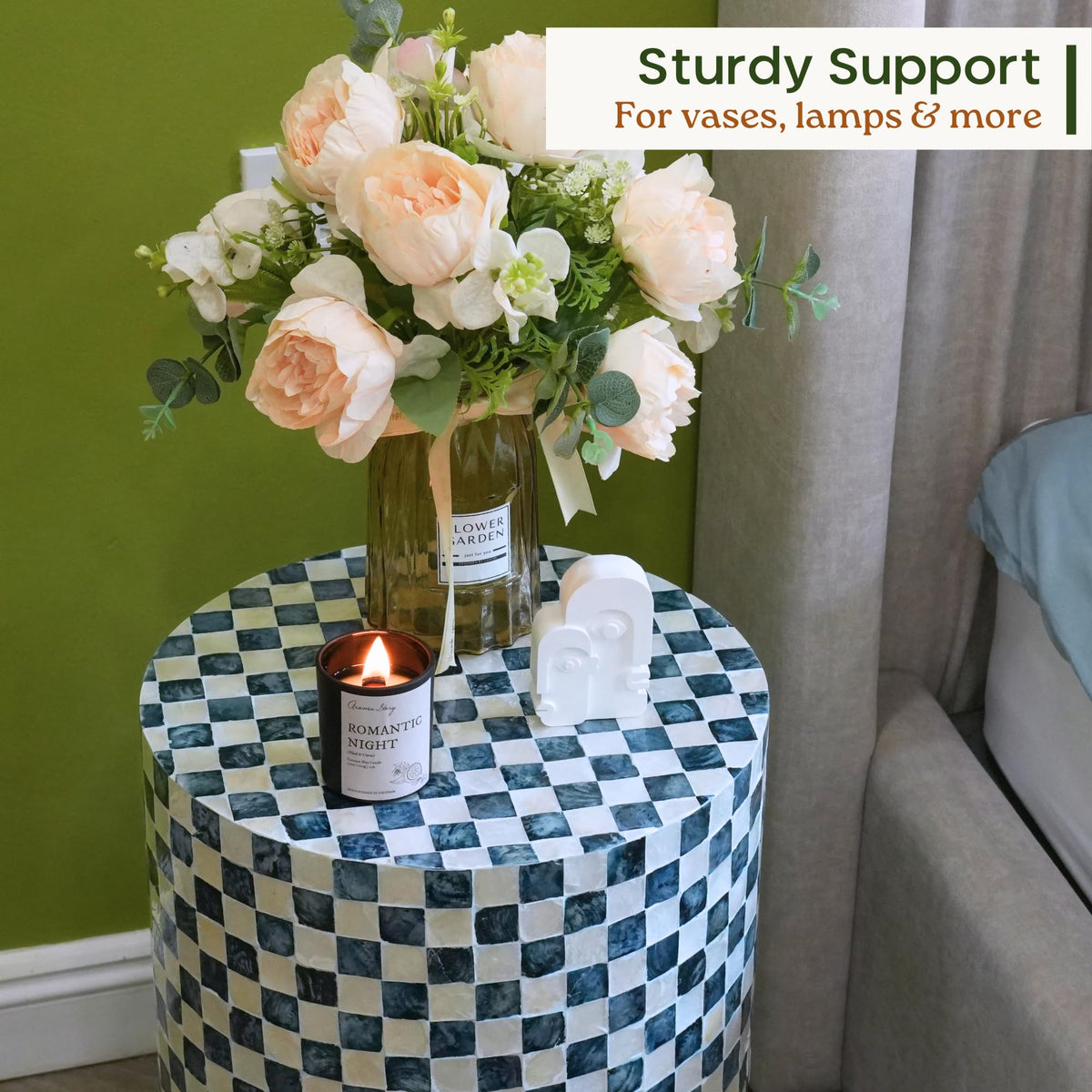 Checkered Capiz Drum Side Table