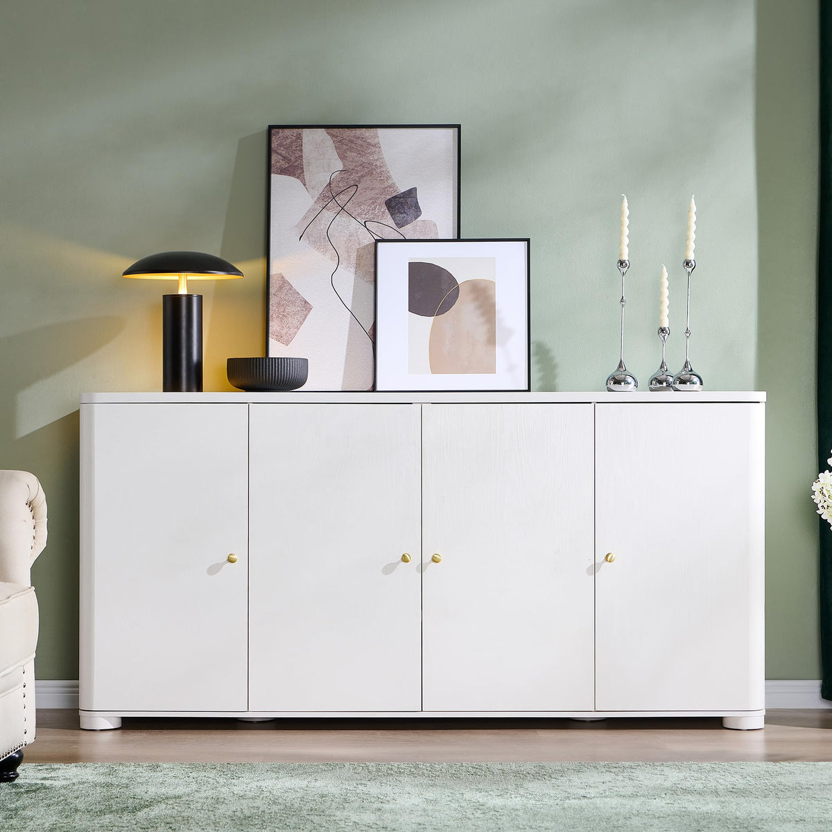White Curved Buffet Cabinet
