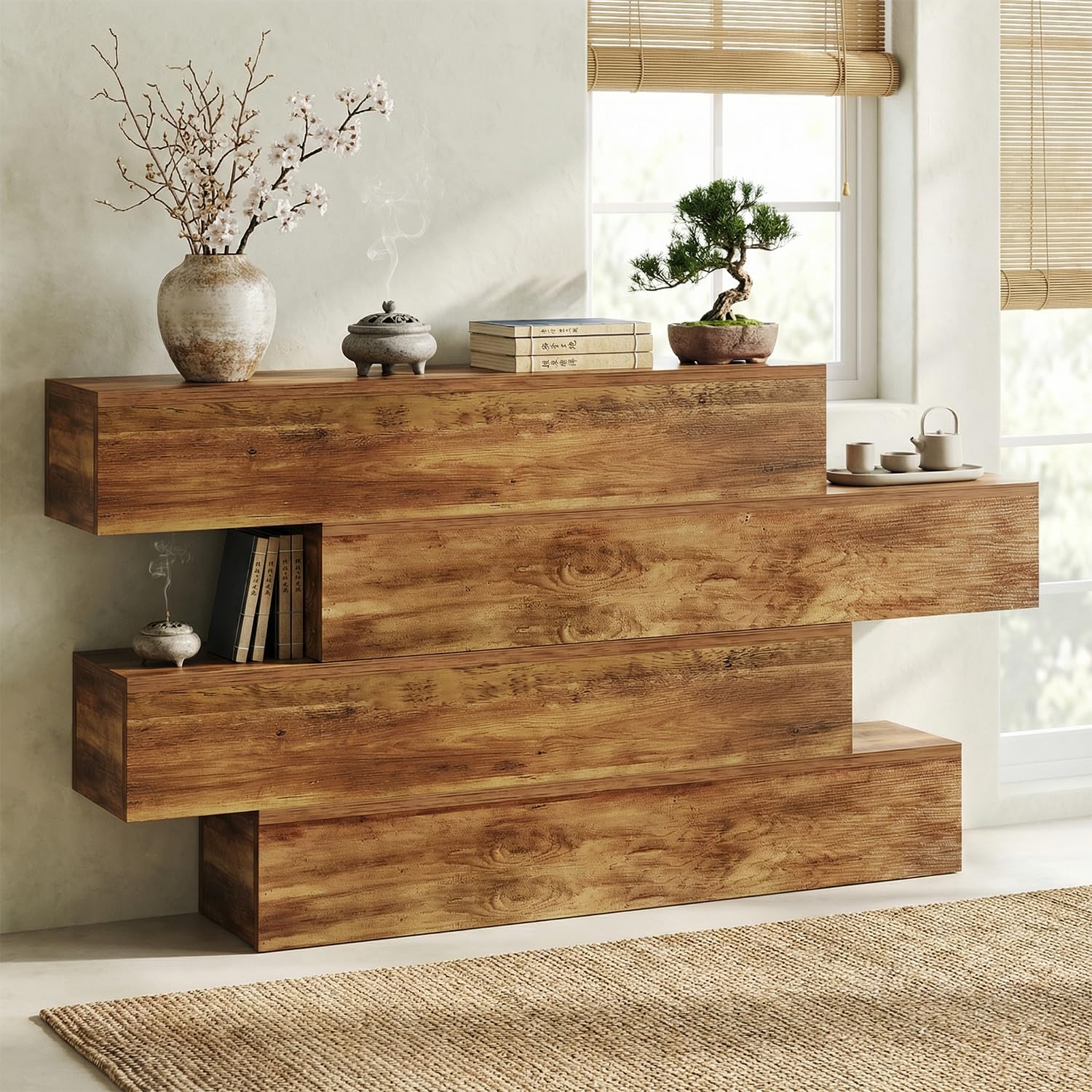 63-Inch 4-Tier Staggered Console Table