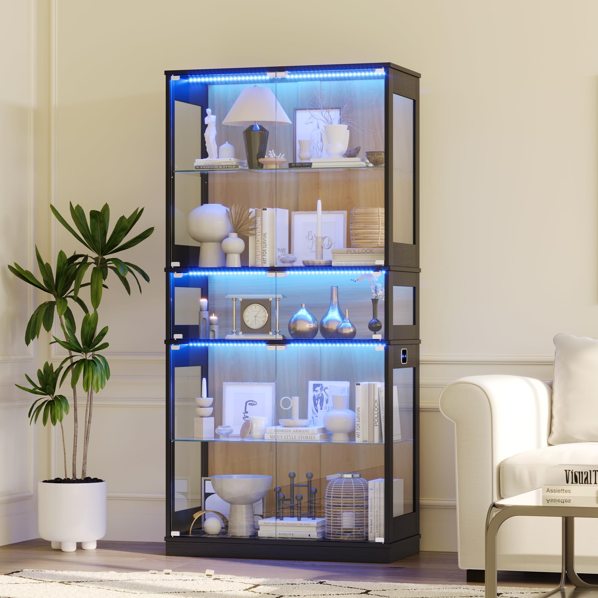 5-Tier LED Display Cabinet with Glass Doors