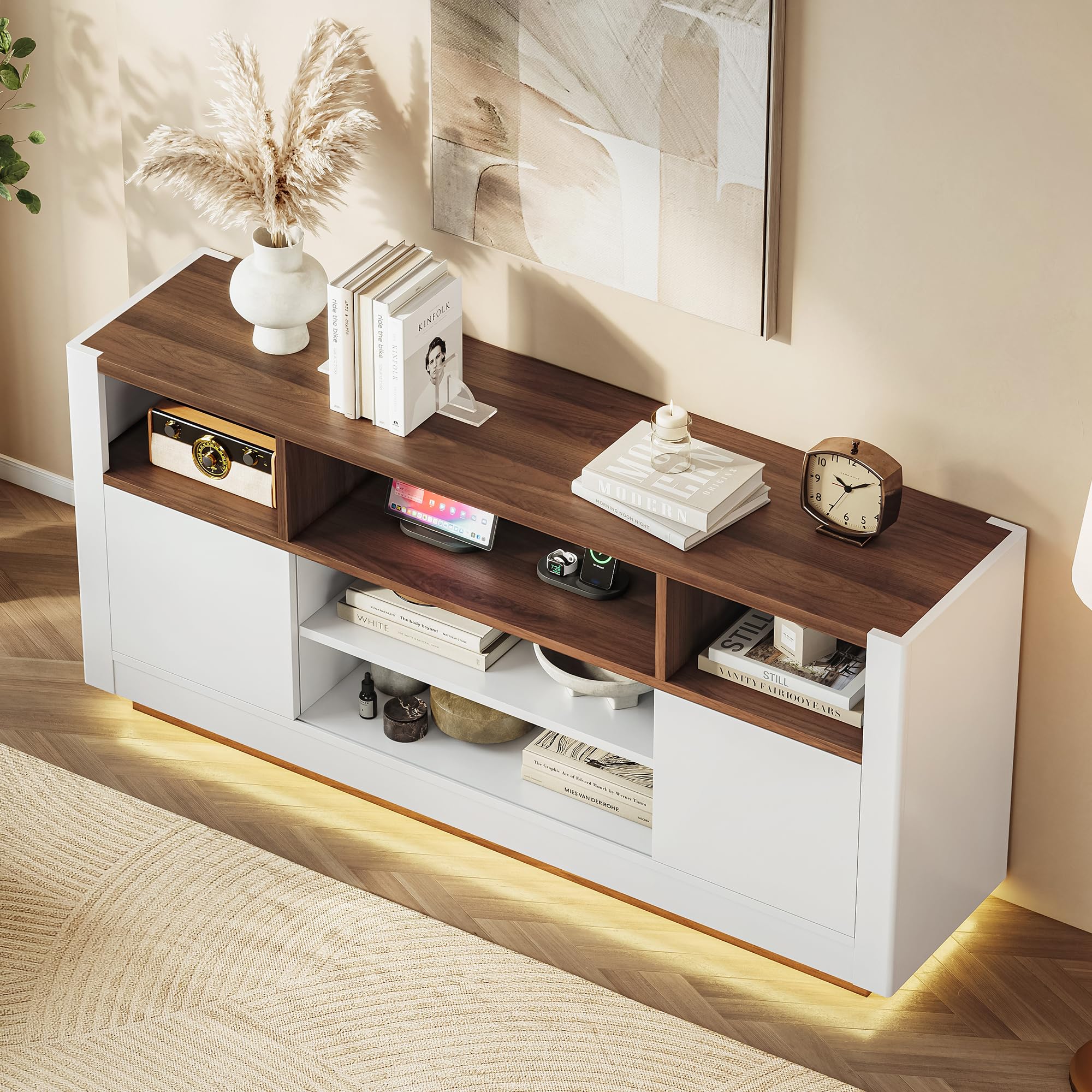 65" TV Stand with LED Lights & Charging Station