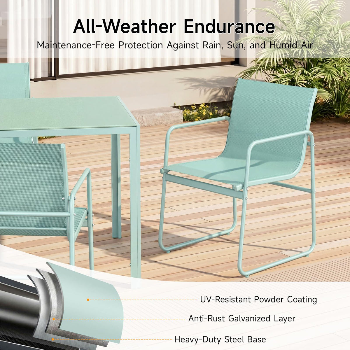 ONBRILL 7 Piece Patio Dining Set for 6 with Textilene Chairs, Aqua