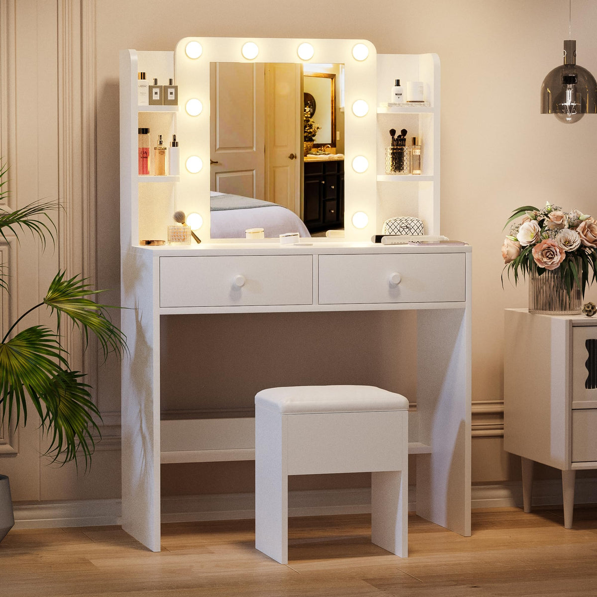 Makeup Vanity with Lighted Mirror