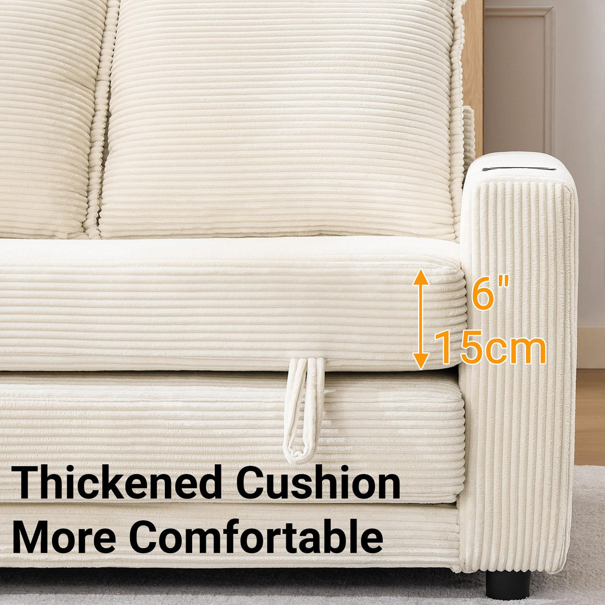 WODNITURE 55.6 in Convertible Sofa Bed, Corduroy Futon Couch, Beige