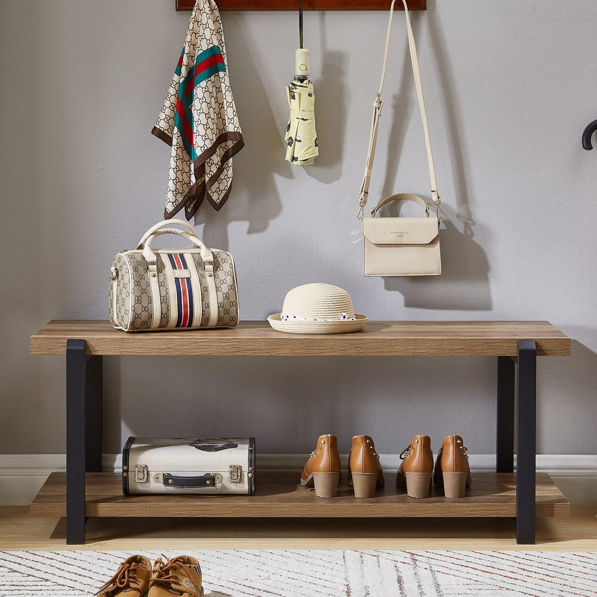 Industrial Oak Entryway Bench