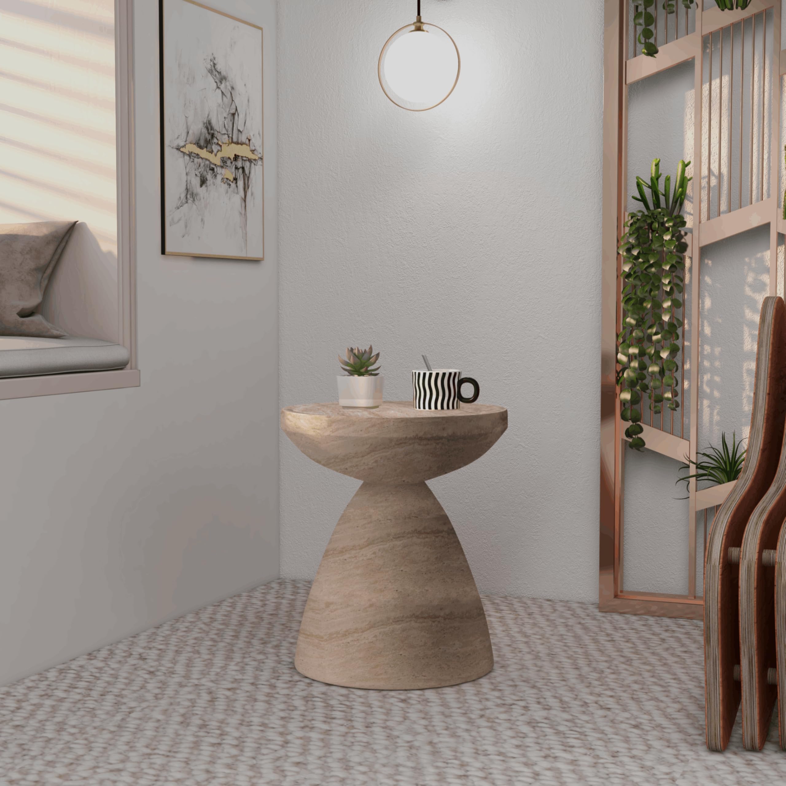 Round Fiberstone Side Table with Pedestal Base