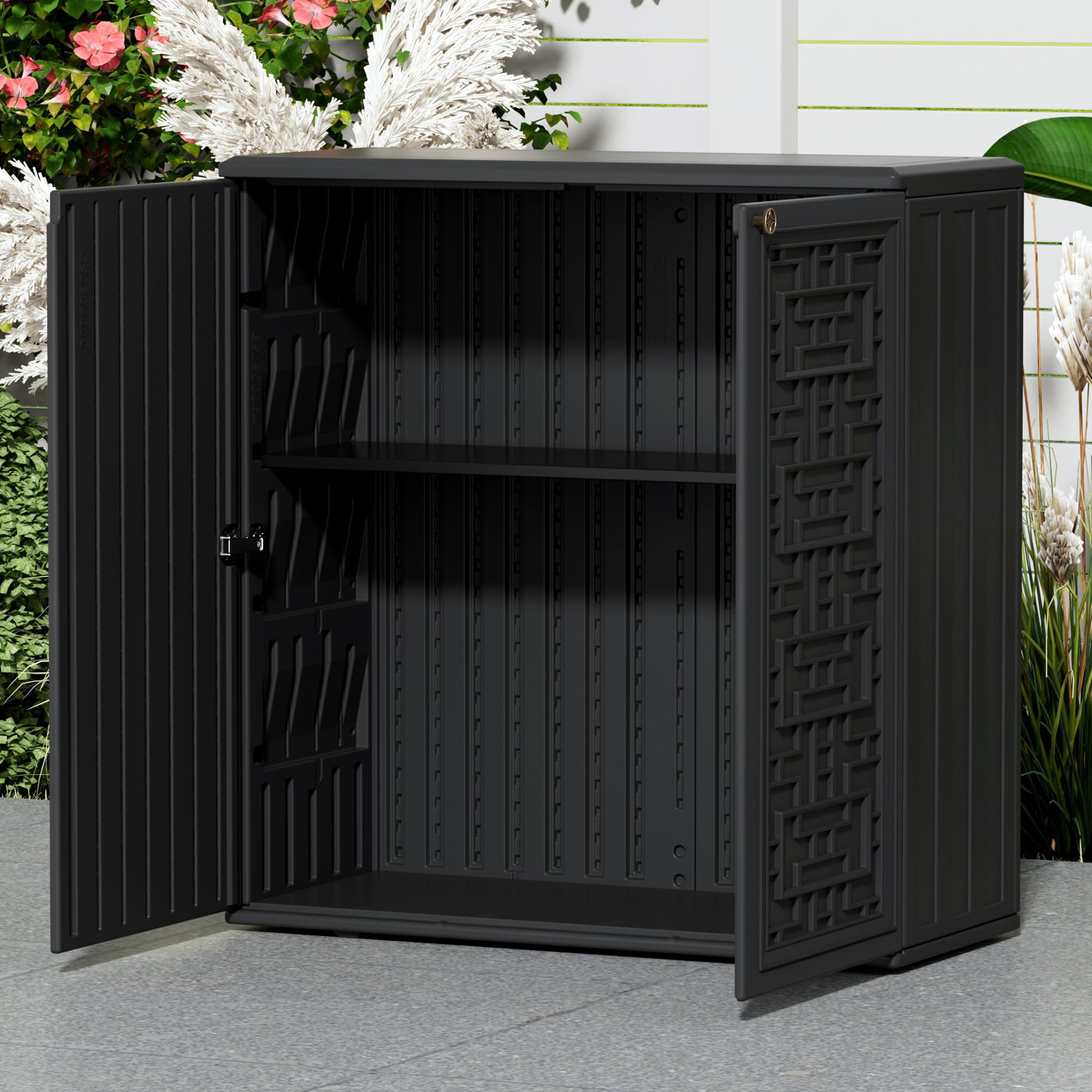 Outdoor Storage Cabinet with Shelf & Weatherproof Resin