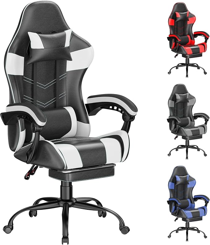 Blue Gaming Chair with Footrest