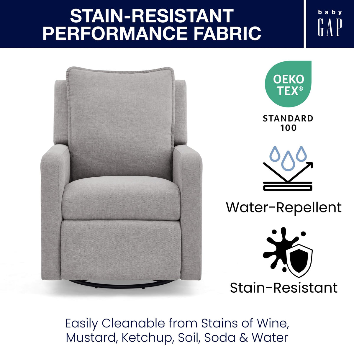 Delta Children babyGap Harlowe Power Recliner with USB-A & Charging Port Greenguard Gold Certified – Stain-Resistant Performance Fabric is Oeko-TEX Standard 100 Certified, Ash