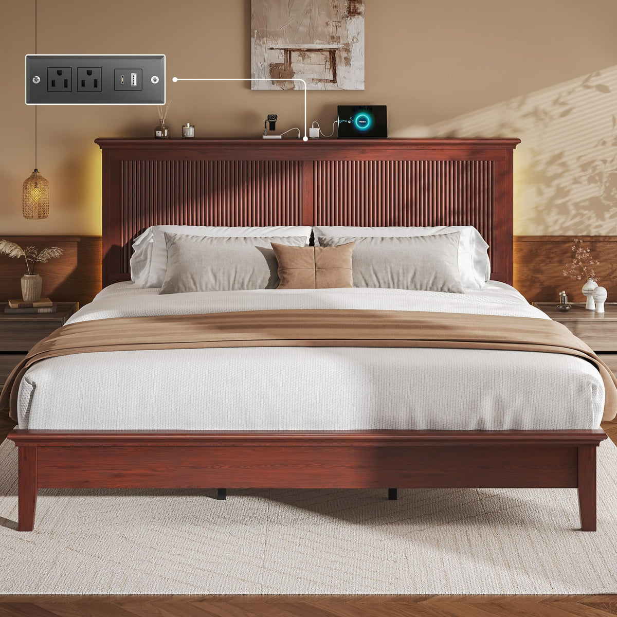 King Solid Wood LED Bed Frame