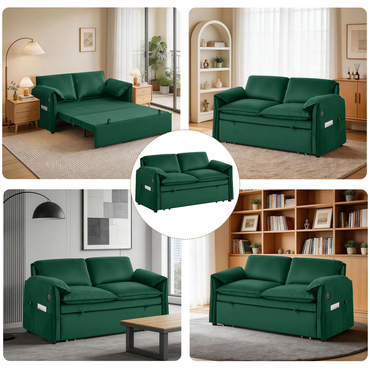 Velvet Convertible Sleeper Loveseat