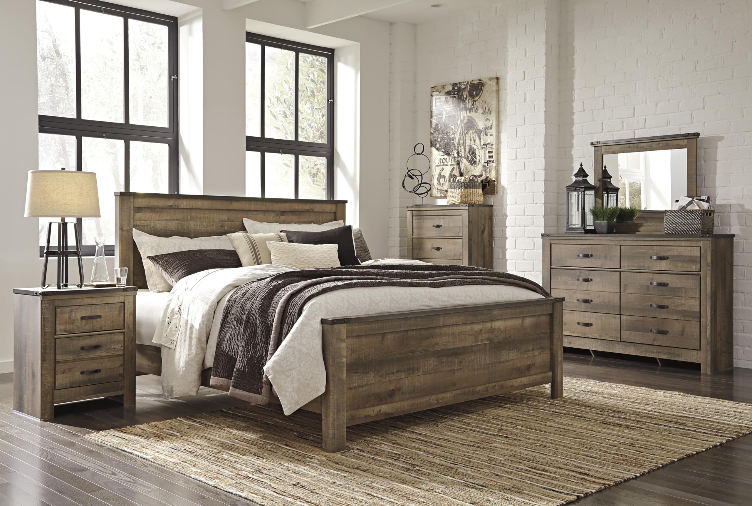 Signature Design by Ashley Trinell Rustic 6 Drawer Dresser with Safety Stop for Bedroom, Dark Brown