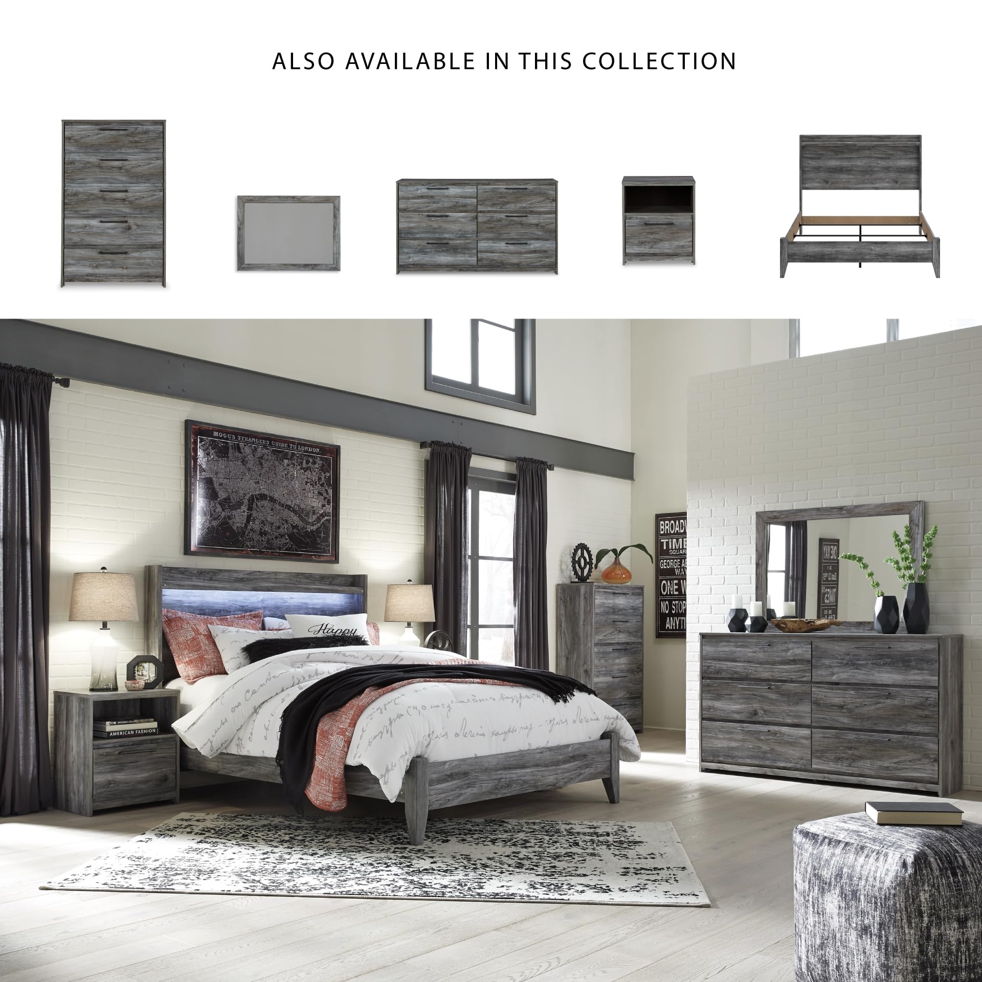 Signature Design by Ashley Baystorm Rustic 5 Drawer Chest of Drawers, Gray