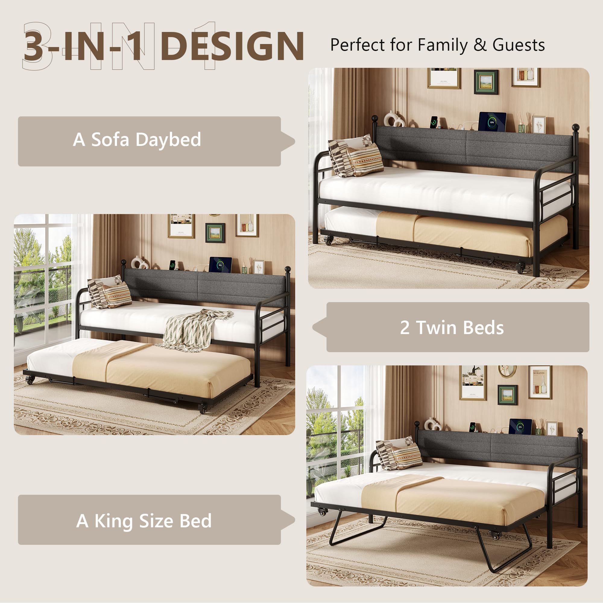 Twin to King Daybed with Pop-Up Trundle