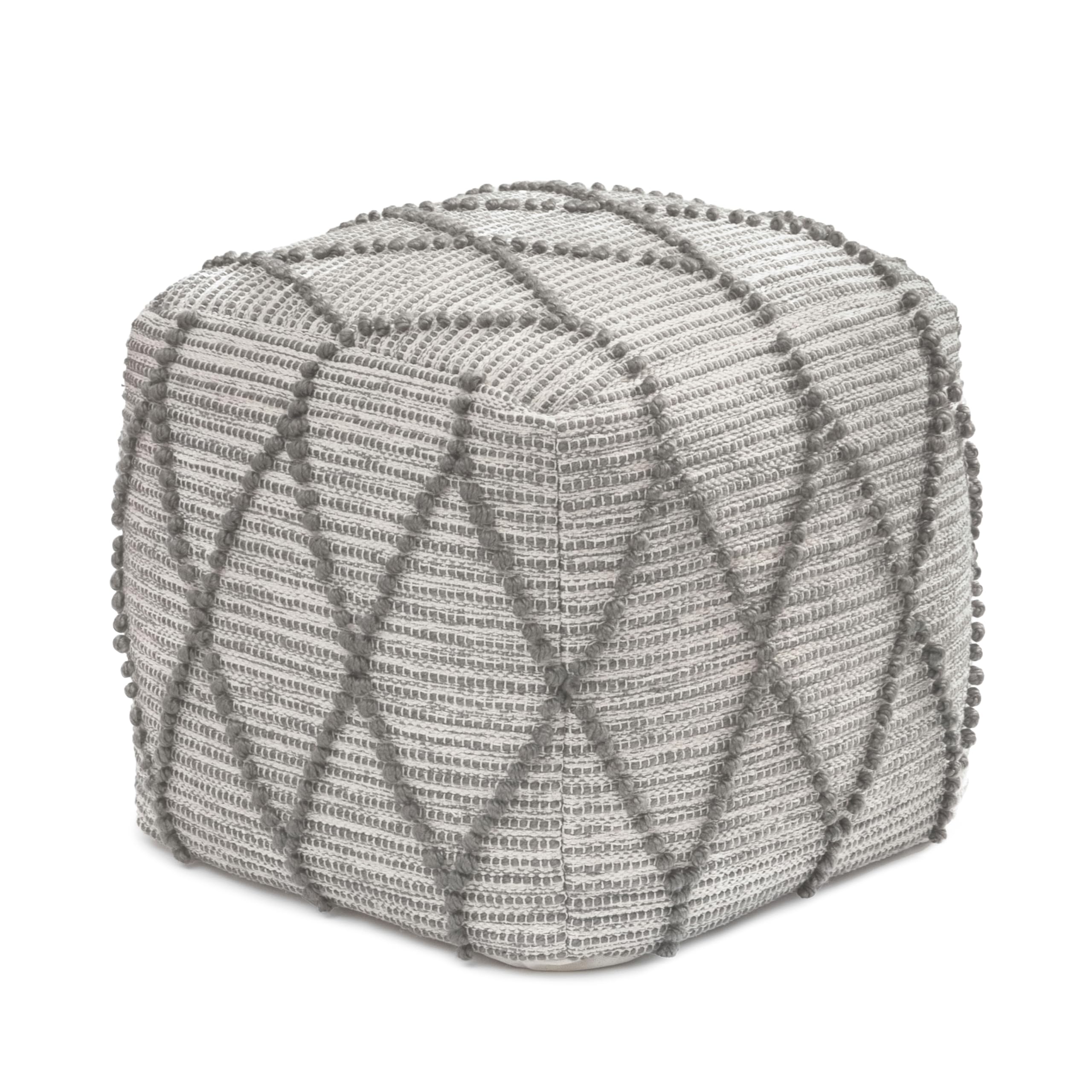 Anji Mountain Pouf Ottoman Foot Rest, Handmade Ottoman Pouf, Comfortable Foot Stool, Decorative Floor Seating for Living Room Decor, Bedroom & Home Décor Accent - Warm Gray