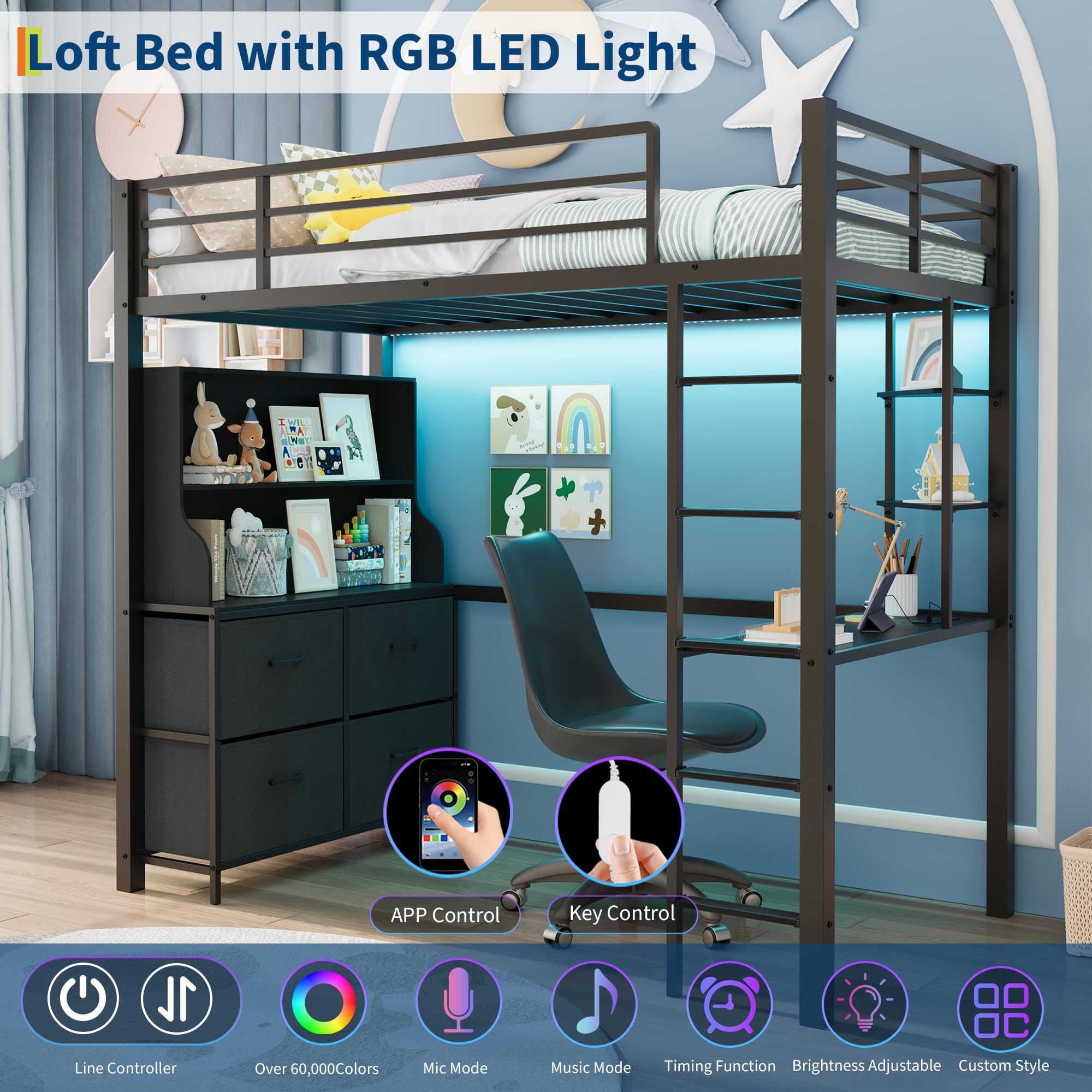 Twin Size Loft Bed with Desk & Storage