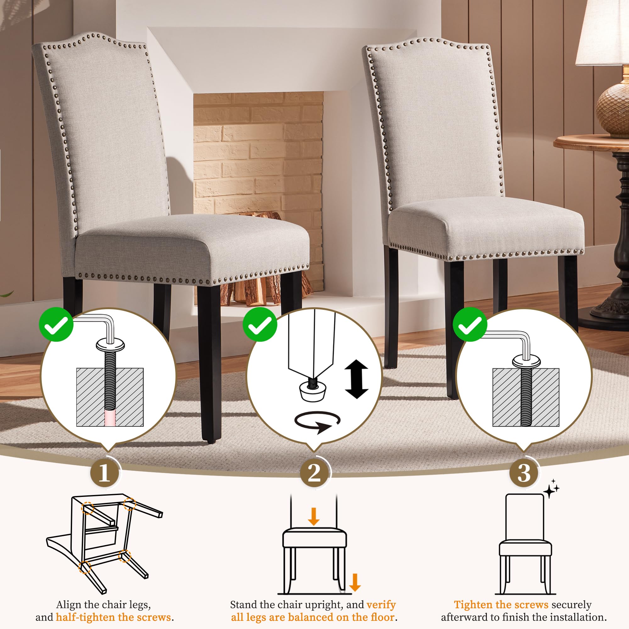 Upholstered Dining Chairs with Rubberwood Legs