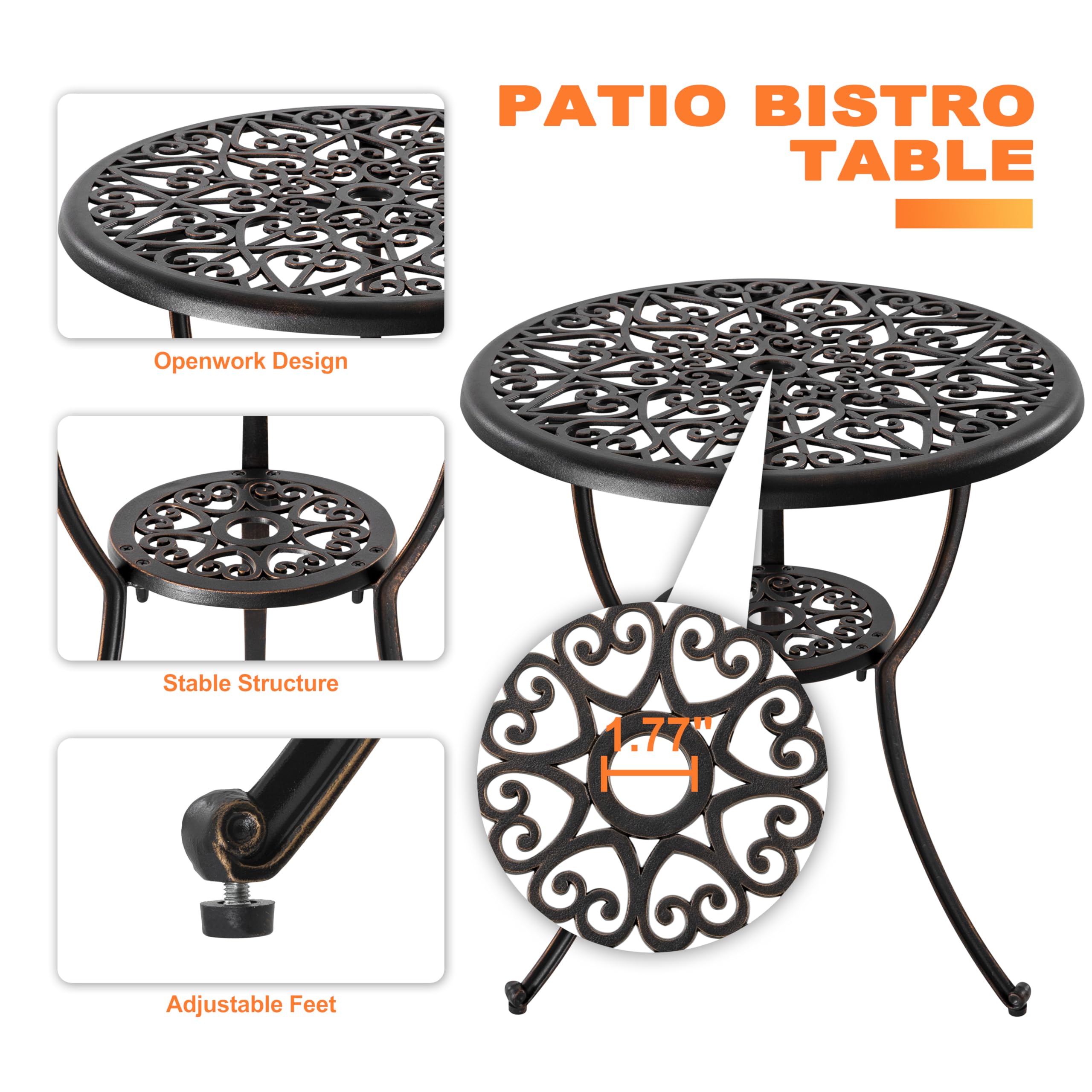 3-Piece Cast Aluminum Patio Bistro Set