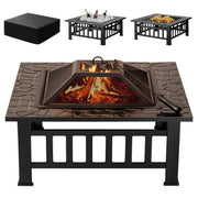 32" Square Outdoor Fire Pit Table with Waterproof Cover