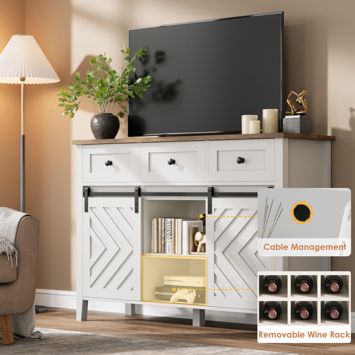 CABIHOME 47.2'' Farmhouse Buffet Cabinet with Sliding Barn Door