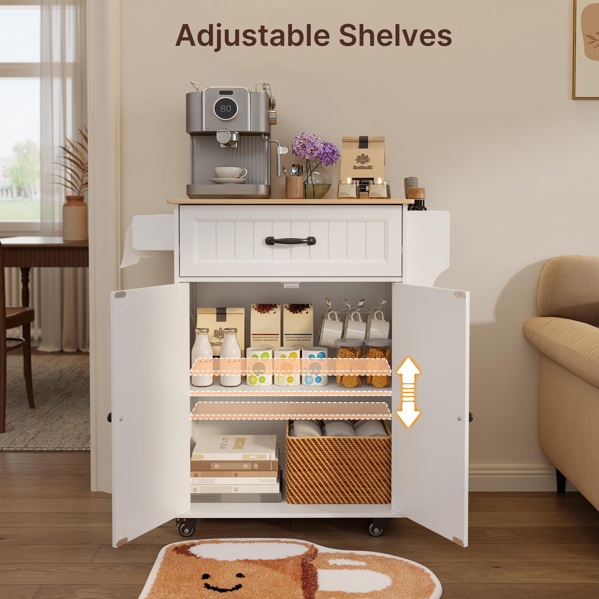 Kitchen Island Cart with Adjustable Shelf