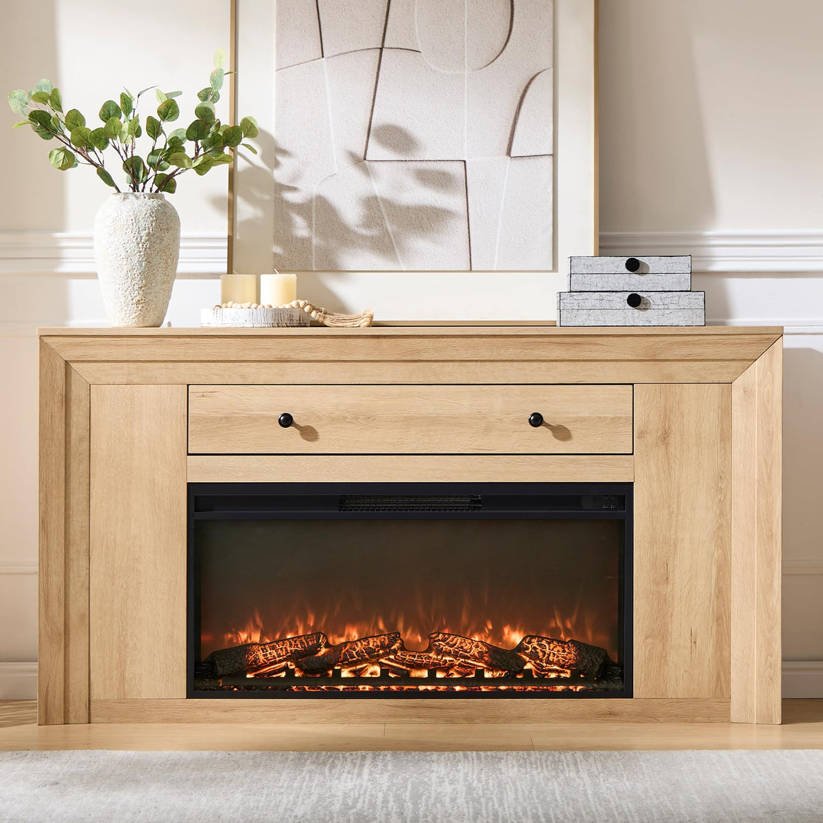 60" Electric Fireplace with Mantel,TV Stand with 36" Electric Fireplace