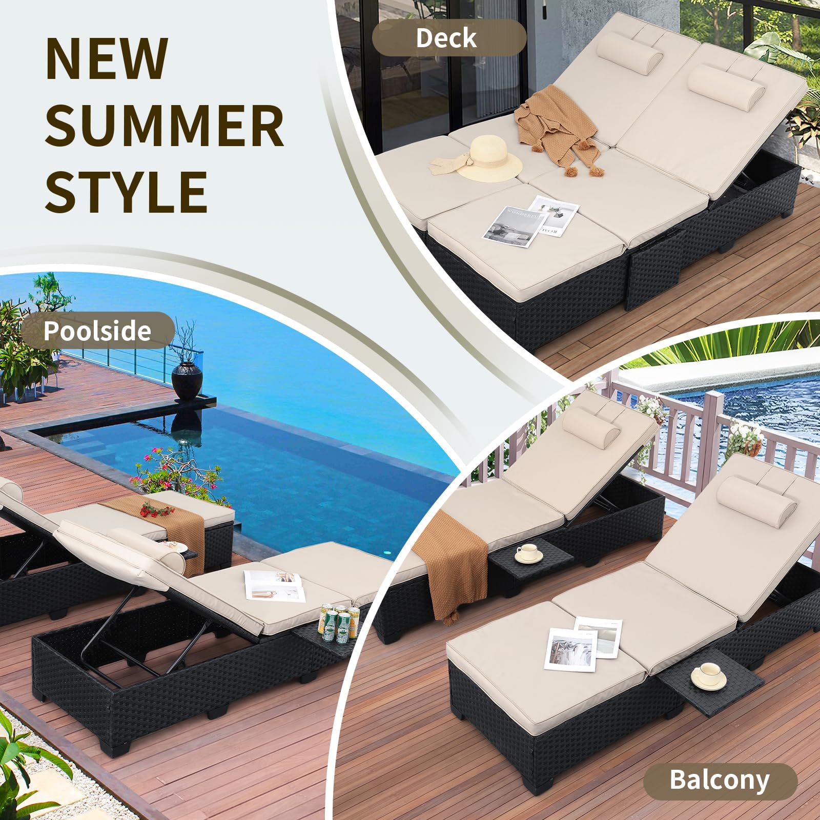 Outdoor Wicker Chaise Lounge Set of 2