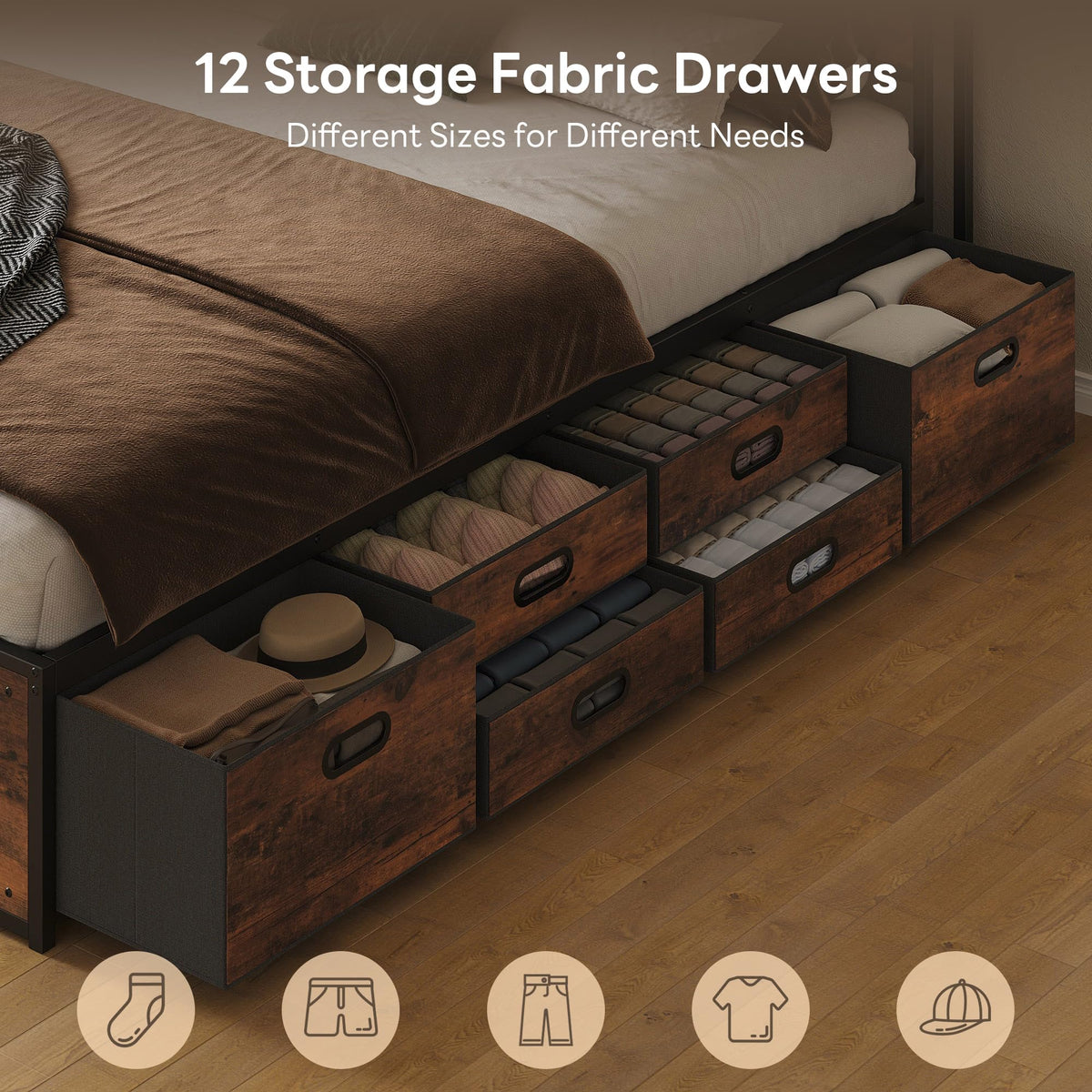 LIKIMIO Queen Size Bed Frame with 12 Storage Drawers and Headboard