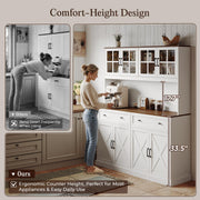 PRAISUN 71''H x 55.1''W Pantry Cabinet with Charging Station, 4 Wide Cabinets Kitchen Pantry with 2 Drawers, Farmhouse Hutch Storage Cabinet, Tall Coffee Bar, Acrylic Door, Adjustable Shelves, White