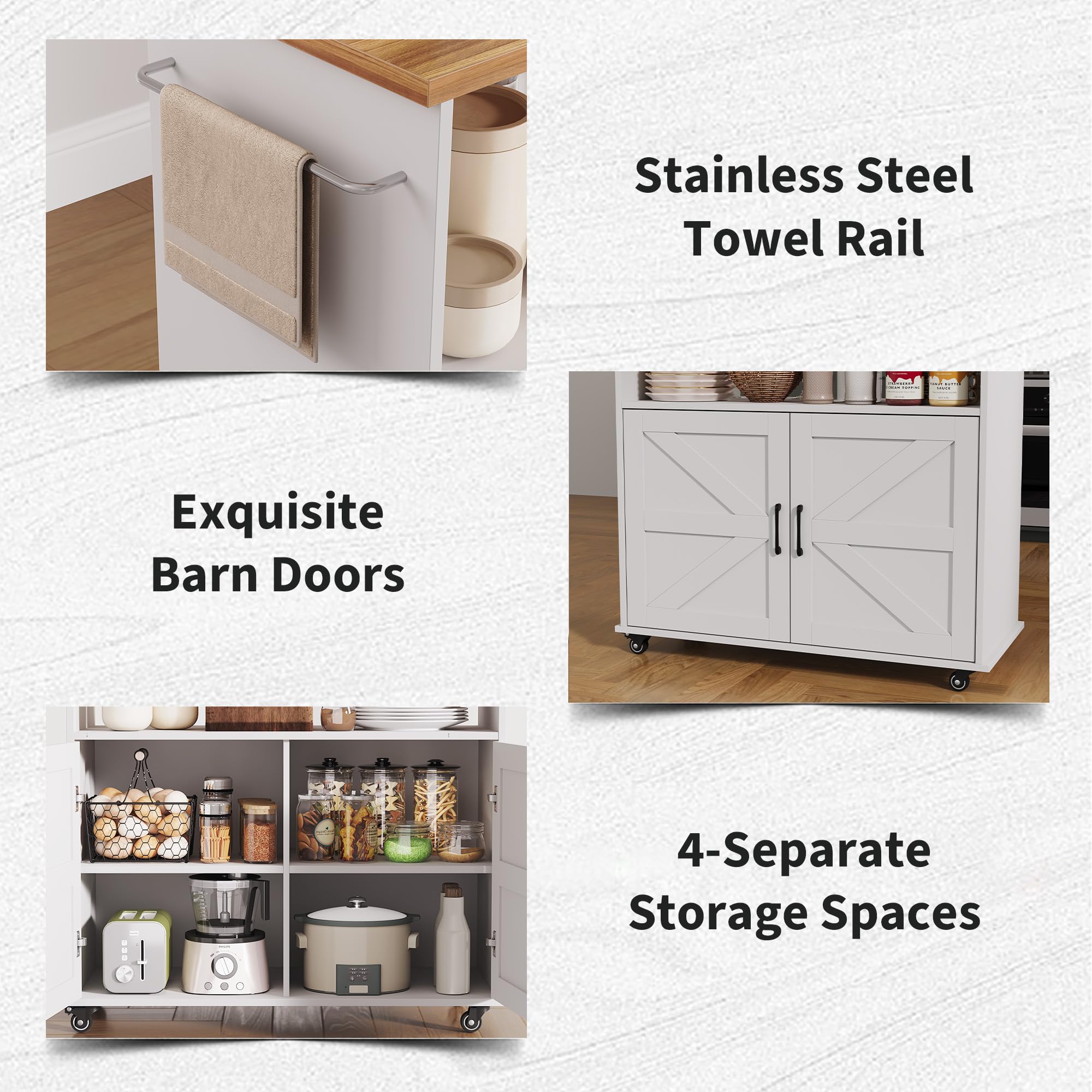IDEALHOUSE Rolling Kitchen Island with Storage Cabinet, 40.4'' Width Kitchen Cart, Portable Mobile Kitchen Island with Towel Rack, Wood Top and Lockable Wheels for Kitchen, Dining Room