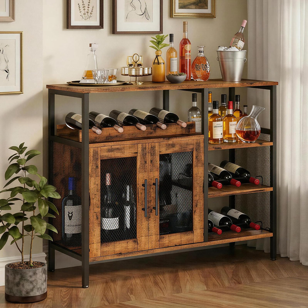 Rustic Brown Wine Bar Cabinet