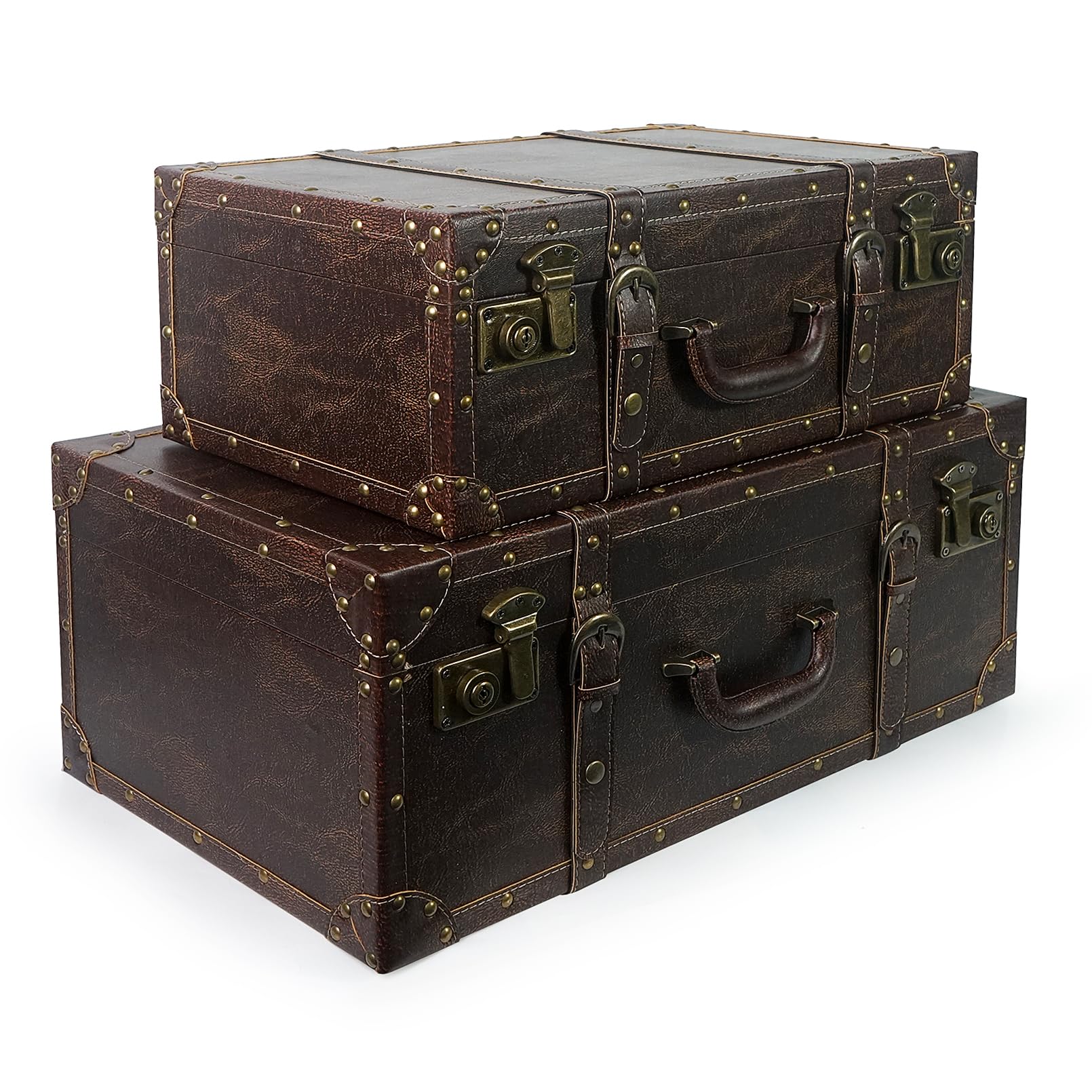 Vintage Wooden Suitcase Storage Set of 2