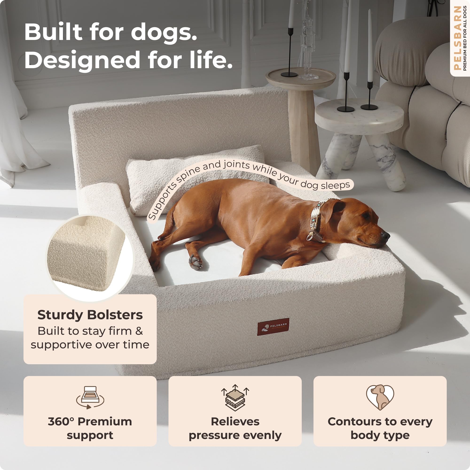 XL Oval Donut Dog Bed – Herringbone, Micro Velvet, Washable Cover