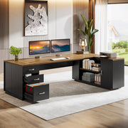 L-Shaped Executive Office Desk with File Drawers & Storage Cabinet