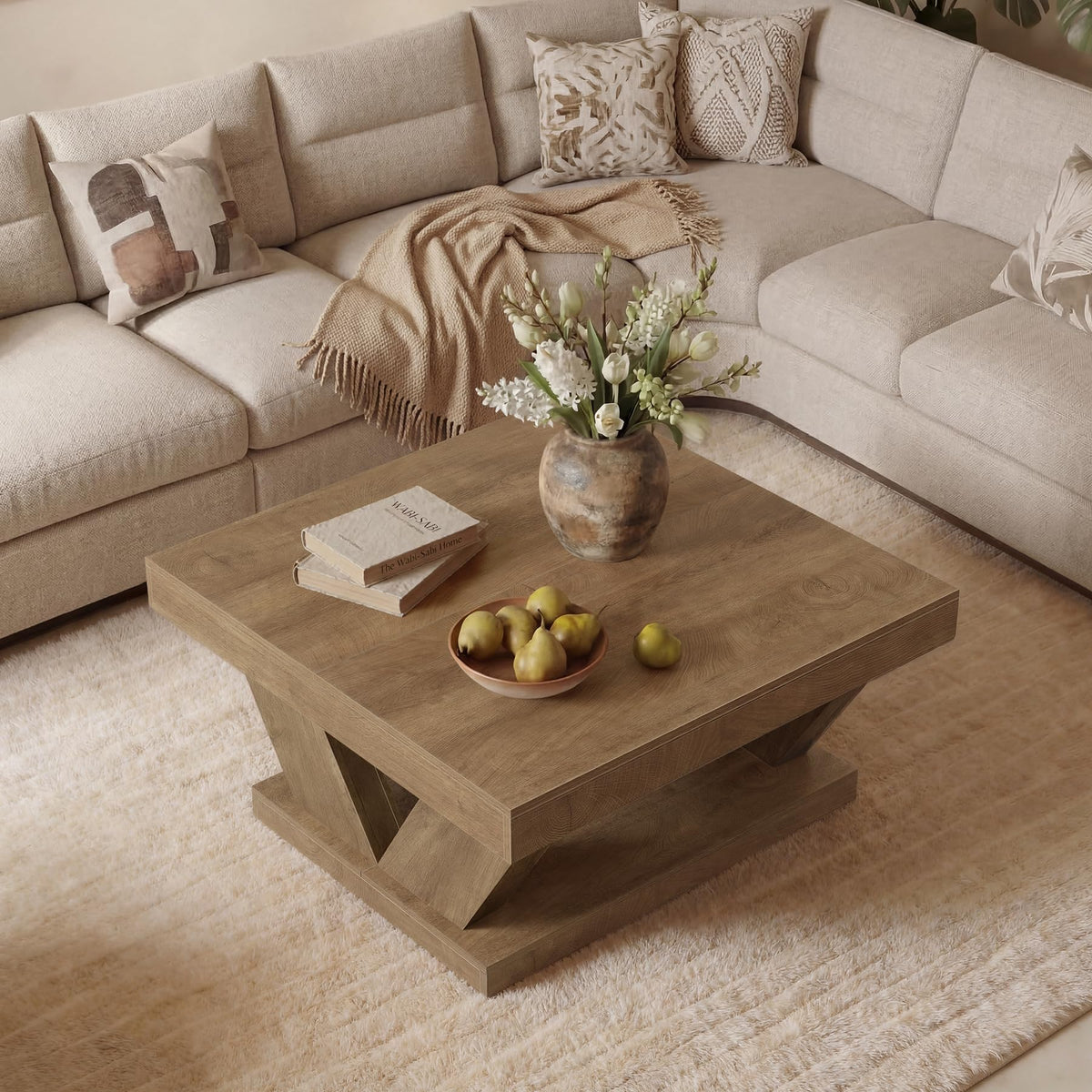 Rustic Square Coffee Table with Storage